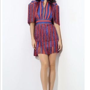 Blue and red fringe dress